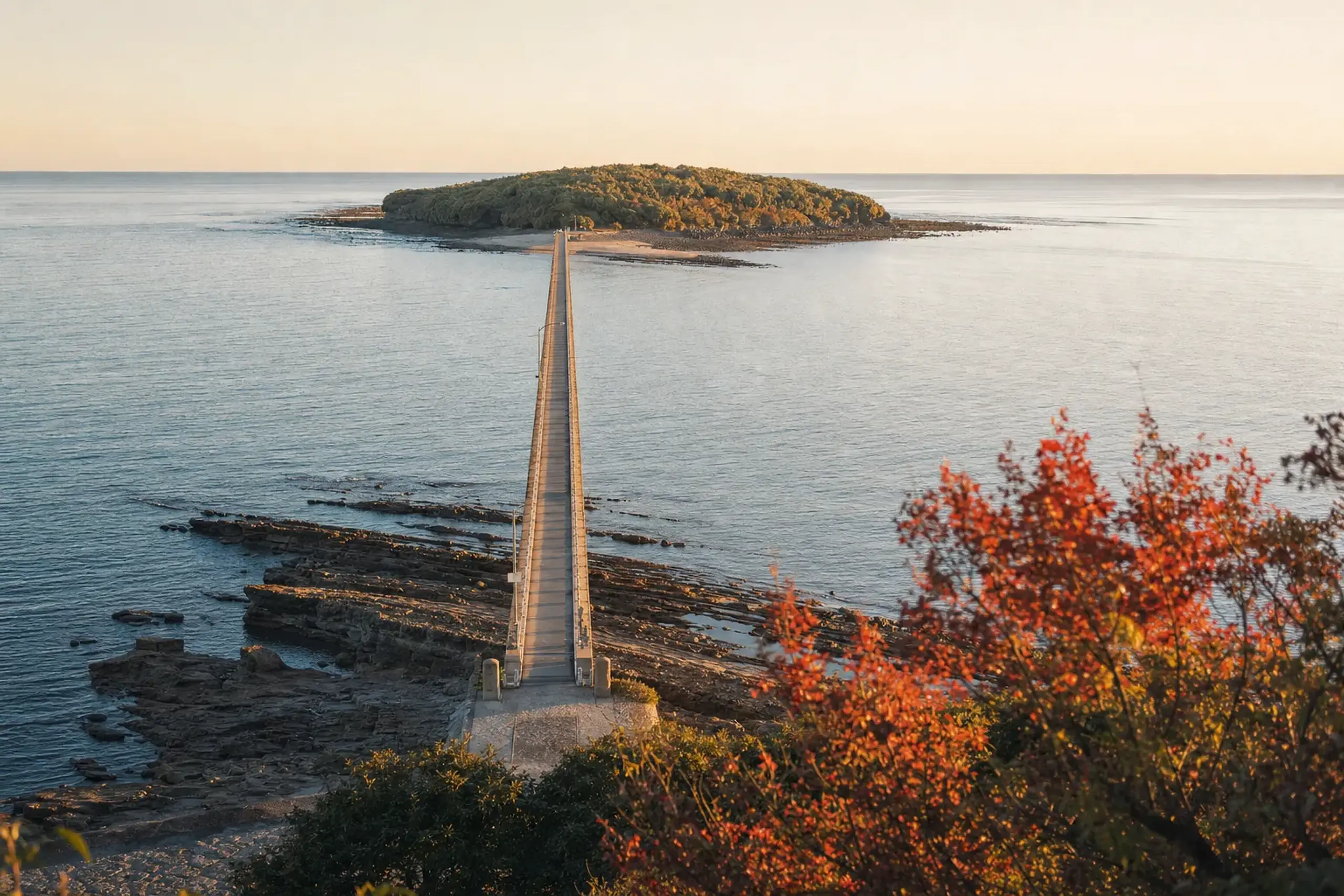 Bridge crossing from Miyazaki coast to Aoshima Island in the morning