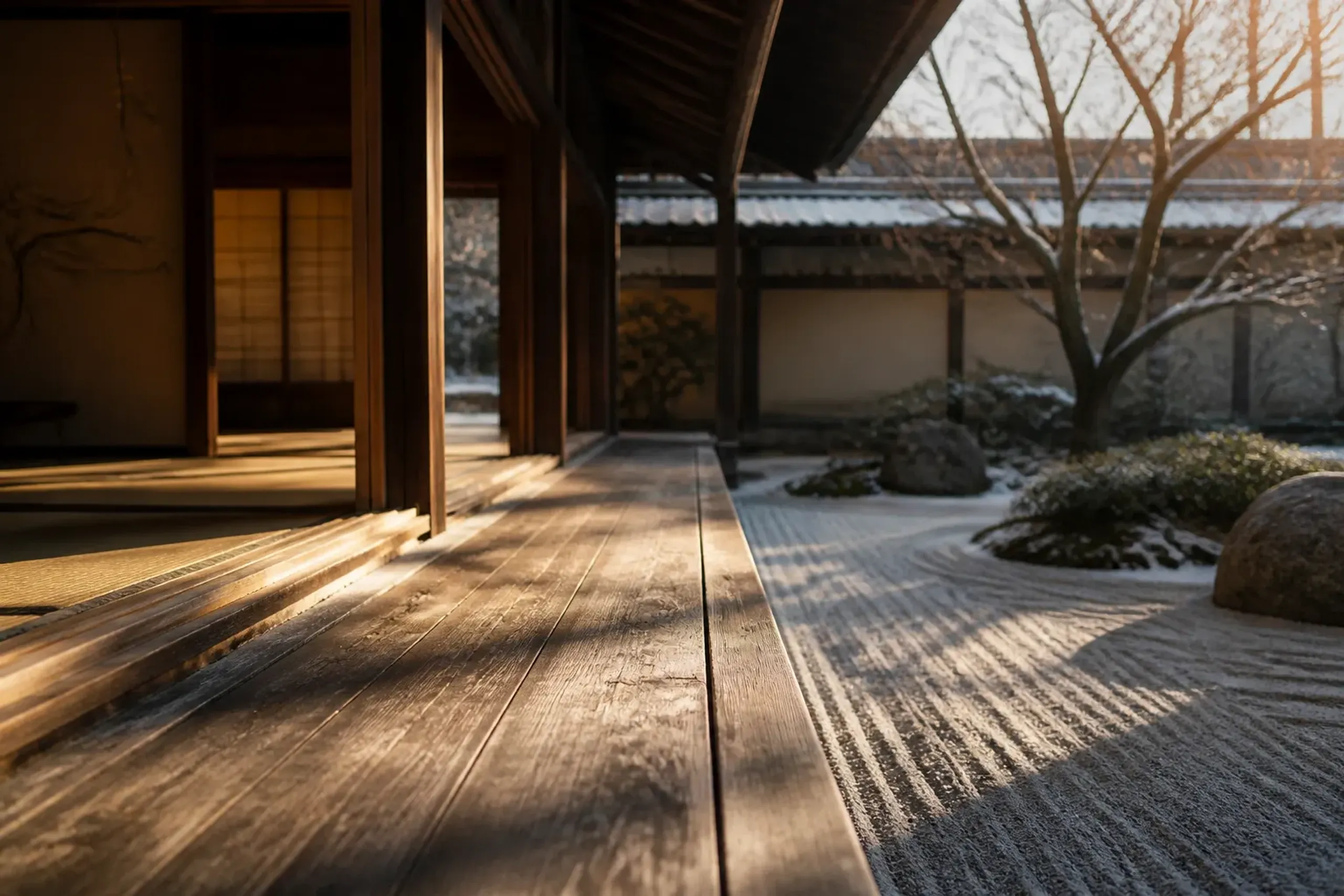 Watch the edge. The engawa — the timber veranda that
