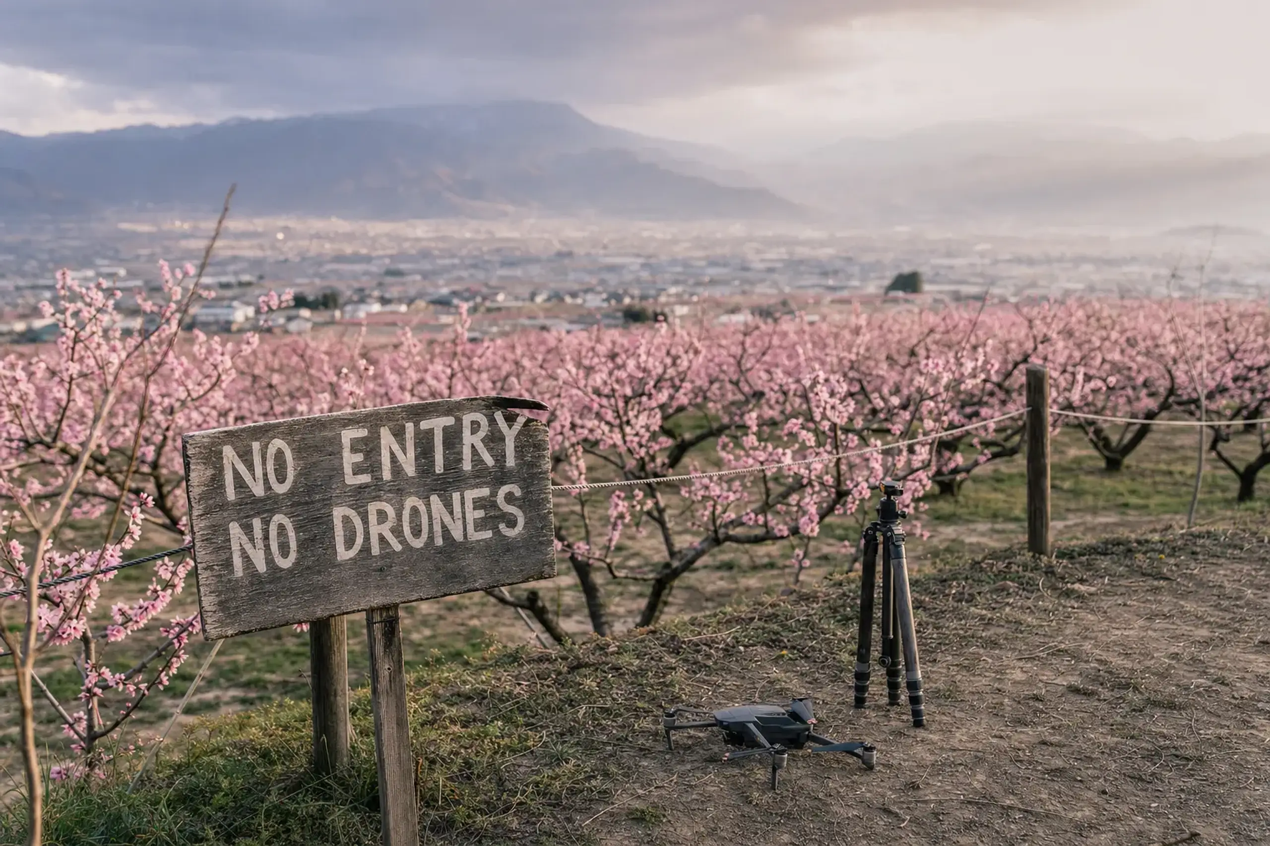 No official rules on photography or drones in private orchar