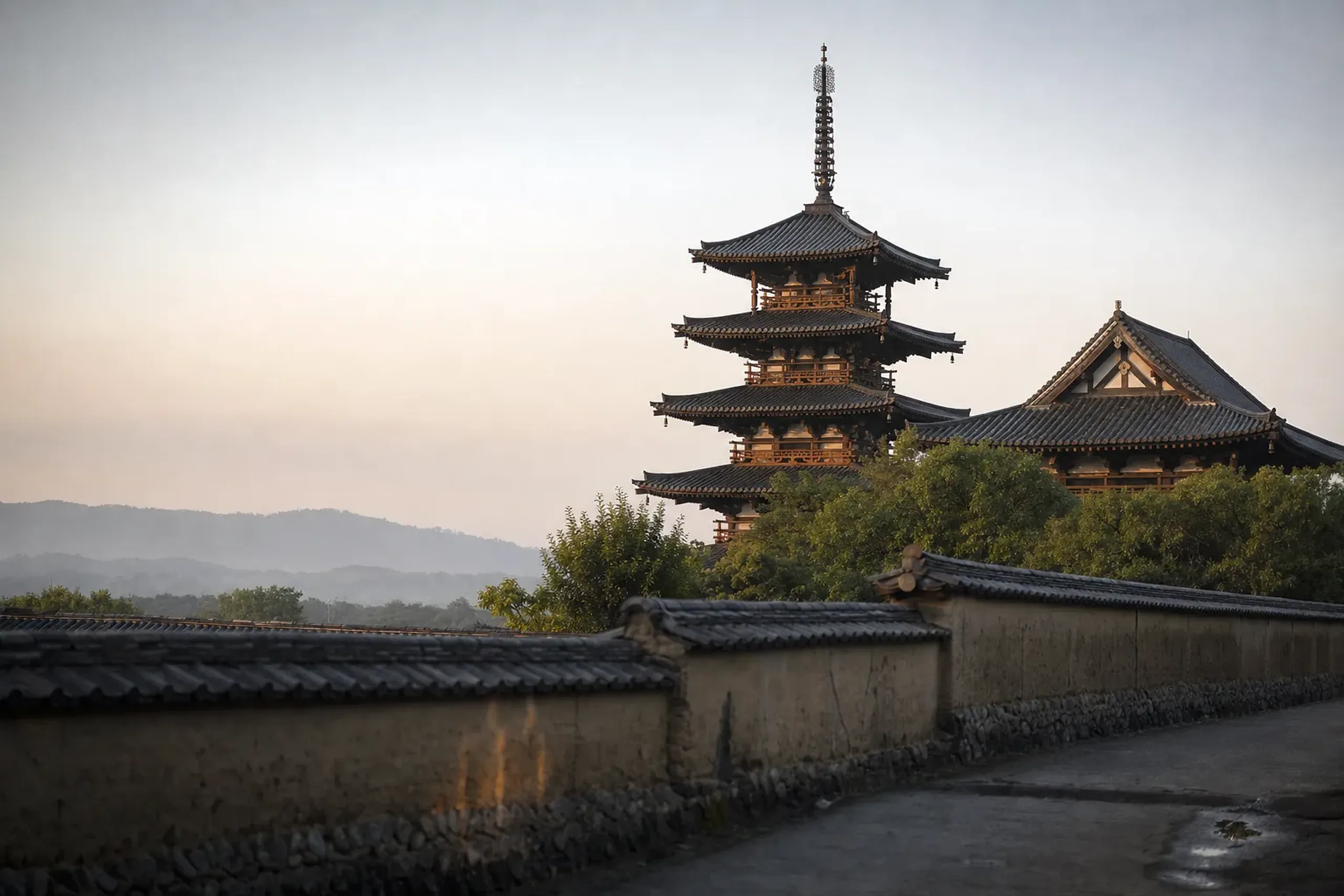 Hōryū-ji is in Ikaruga, southwest of Nara, and it is