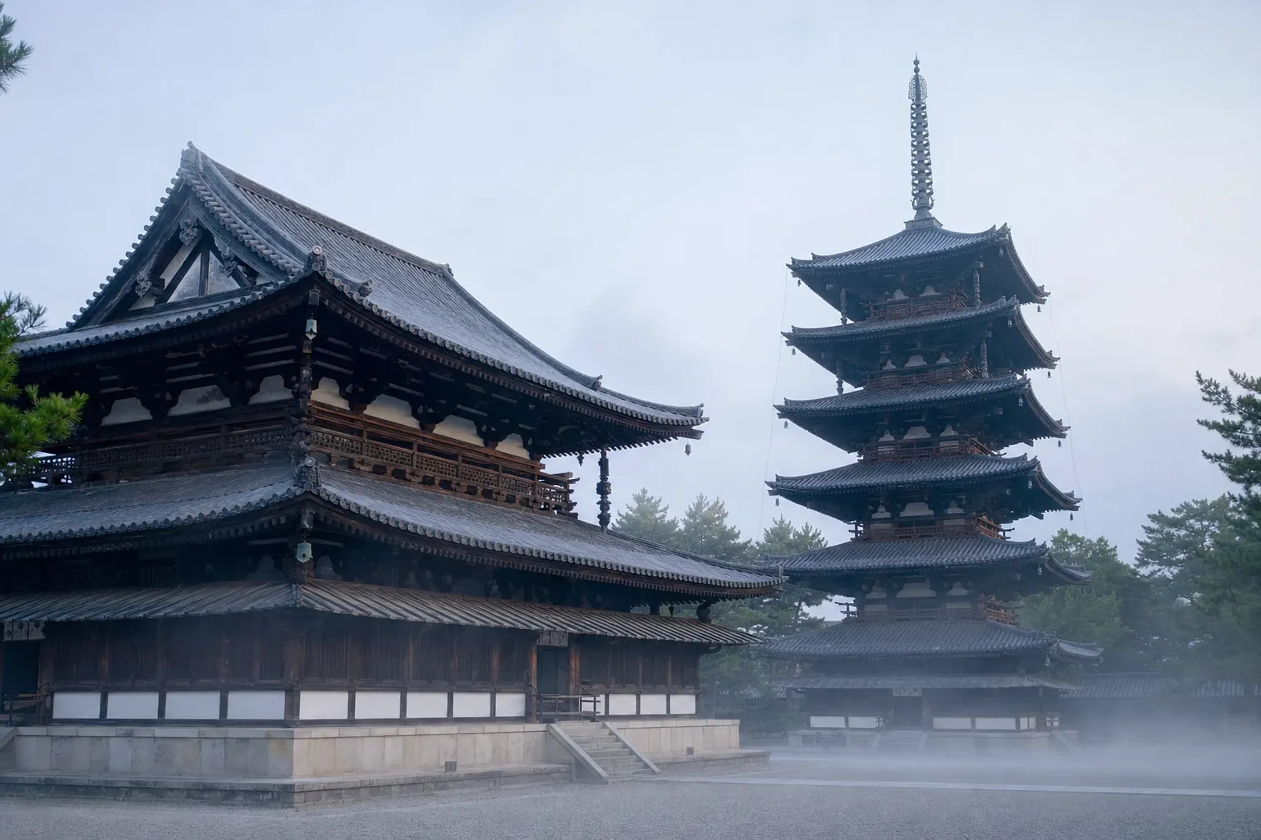 Focus on the Western Precinct’s Kondō and five-story pagoda,