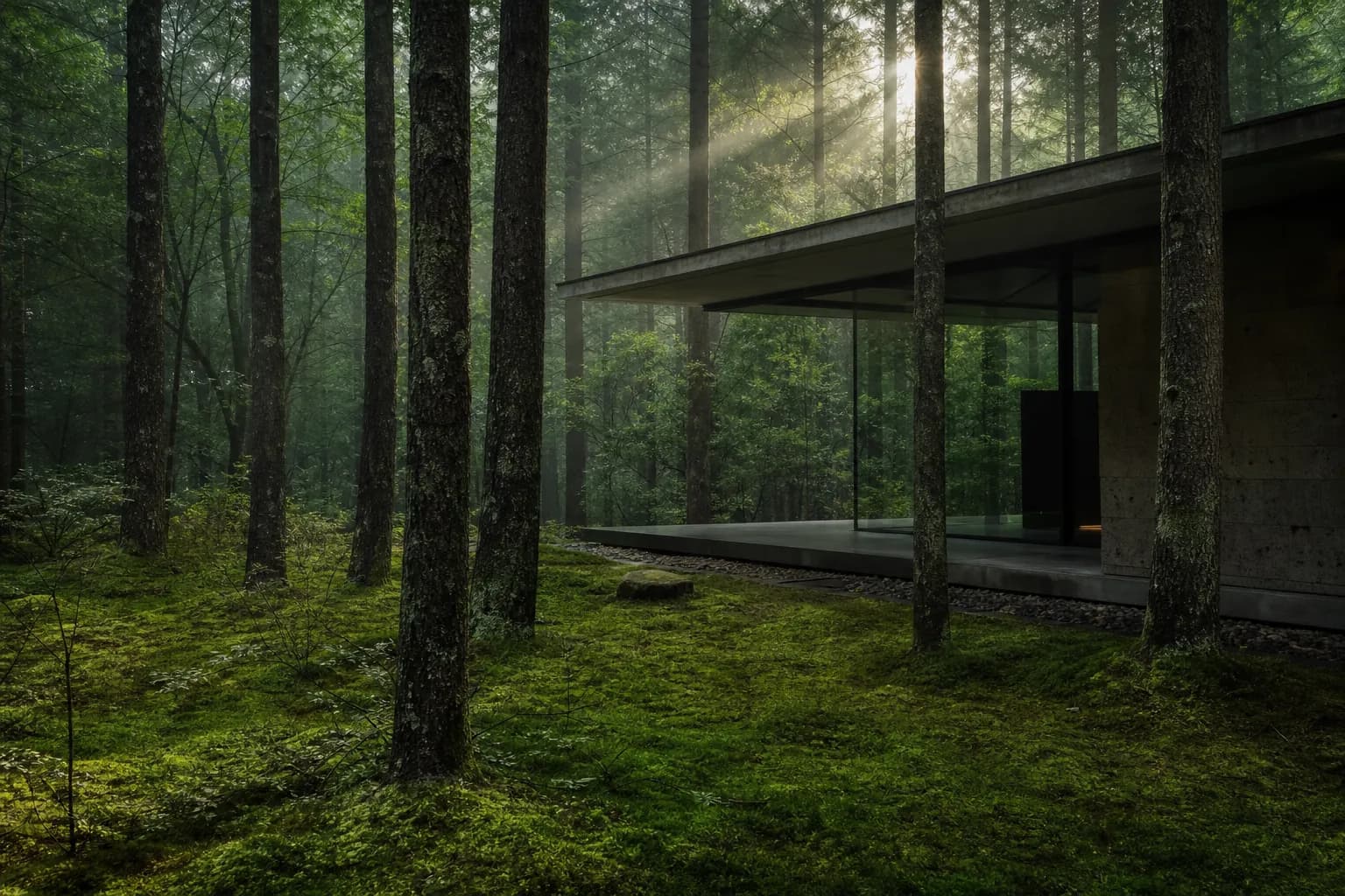 Modern minimalist architecture blending with the natural forest in Karuizawa