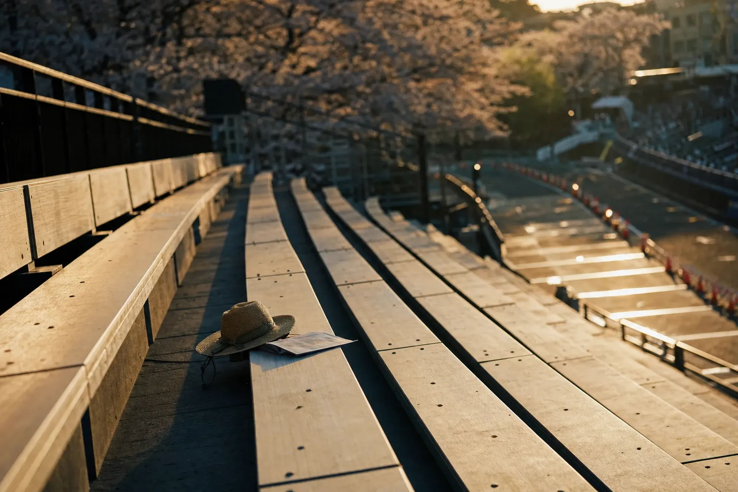 Tiered reserved grandstand seating lining a Yosakoi performance route in Kōchi City