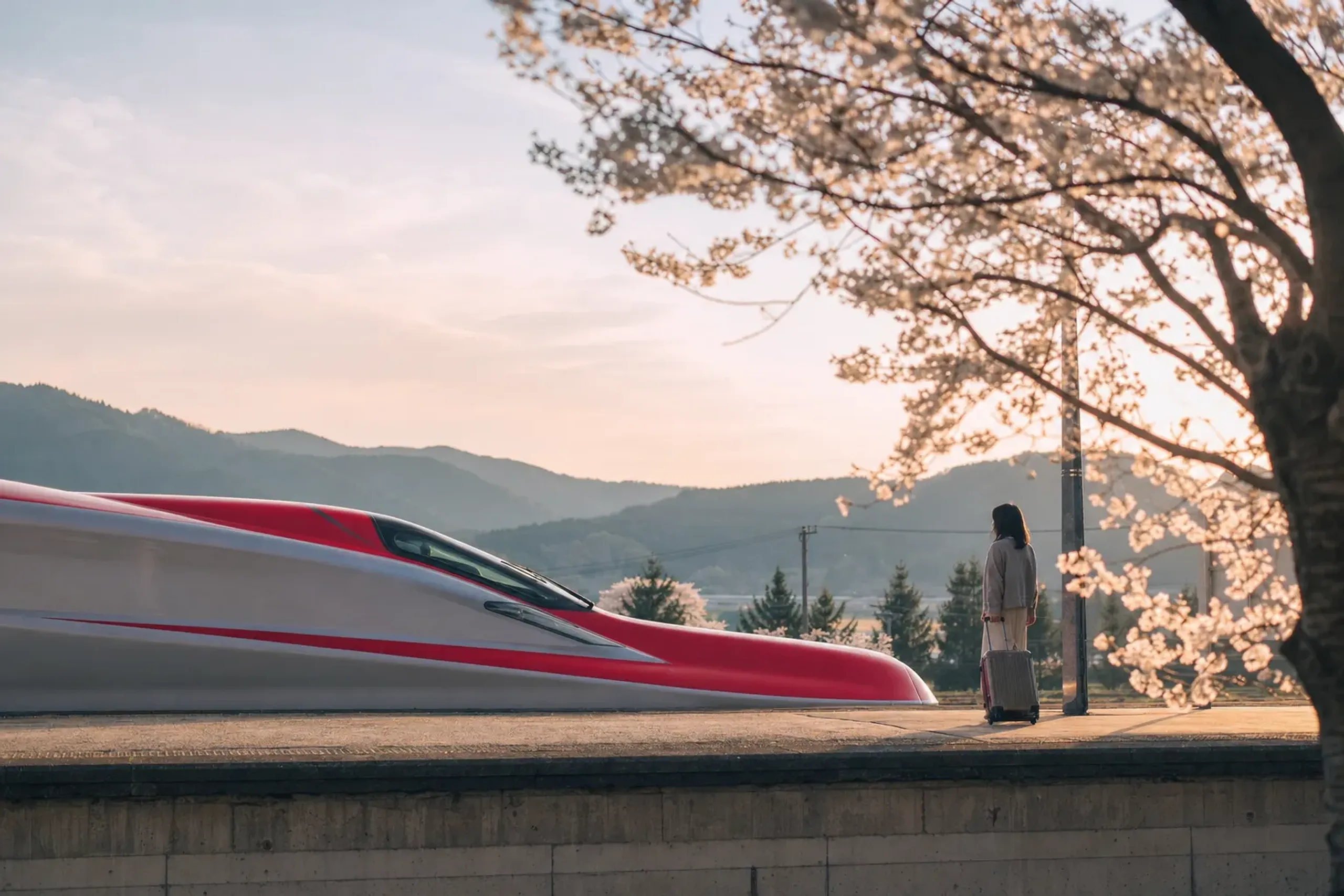 The Akita Shinkansen reaches Tazawako Station in just under