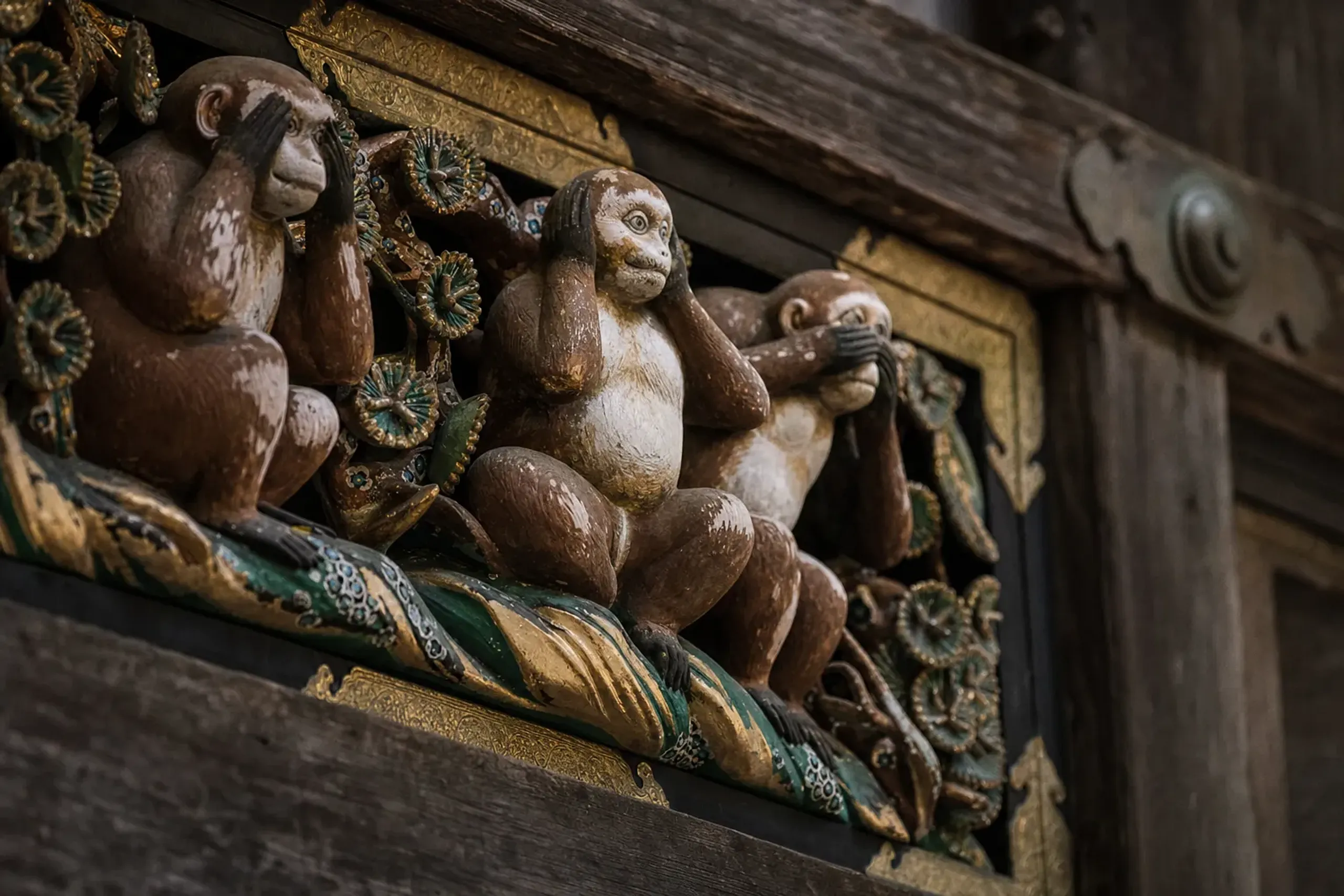 The Three Wise Monkeys represent “see no evil, hear no