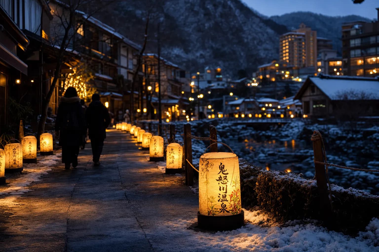 Lantern-lit winter festival atmosphere in Kinugawa Onsen, Tochigi