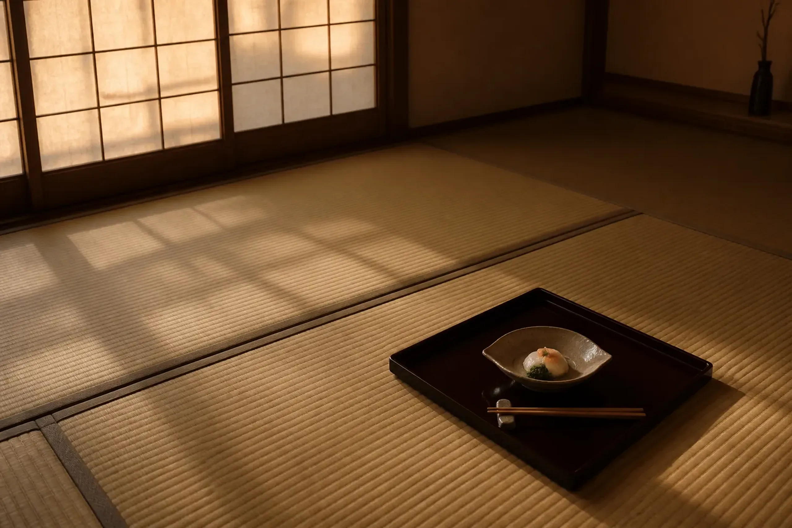 A calm private tatami dining room set for a single kaiseki meal