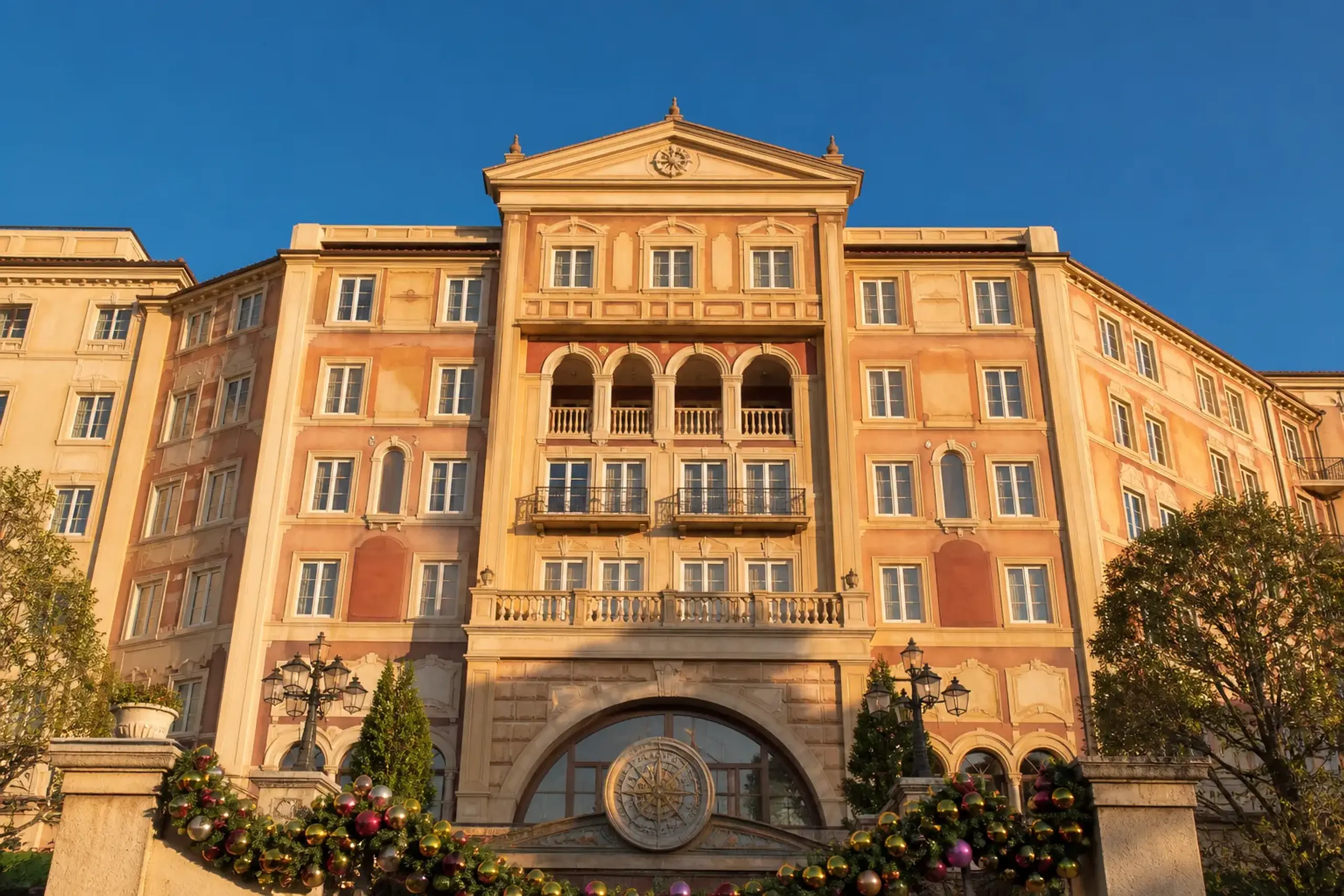 Exterior view of Tokyo DisneySea Hotel MiraCosta building façade in daylight