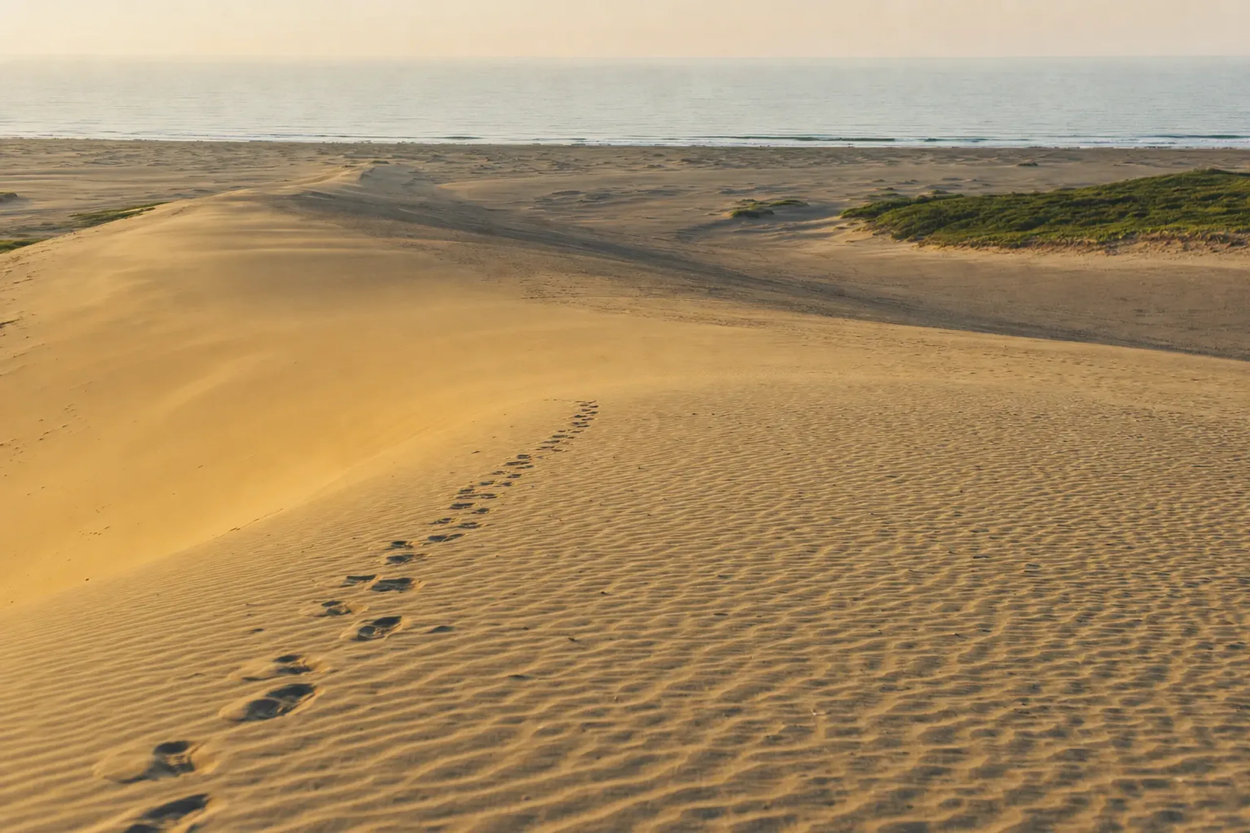 The 16-kilometer sweep of the Tottori Sand Dunes meeting the Sea of Japan coastline
