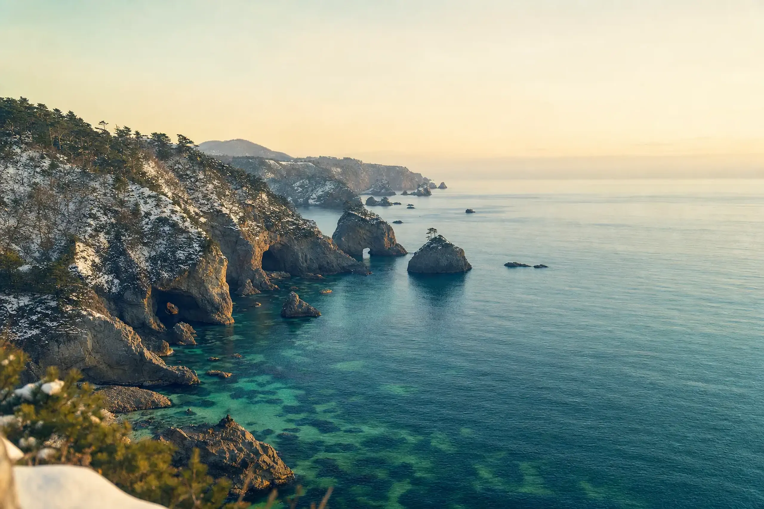 cave-pocked headlands and sea-carved ria coastline cliffs of the San'in Coast Geopark along the Sea of Japan
