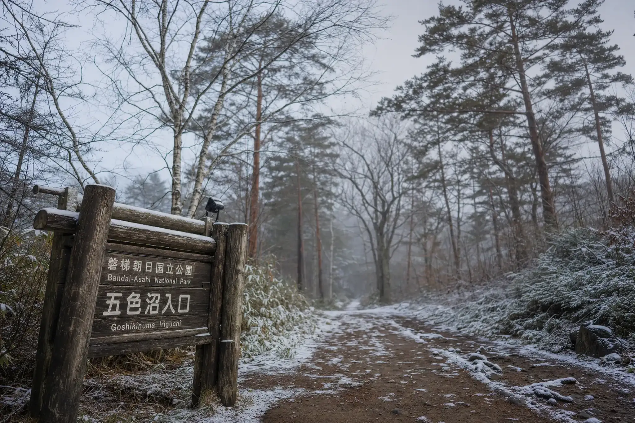 The trail has two ends. Goshikinuma Iriguchi sits on the