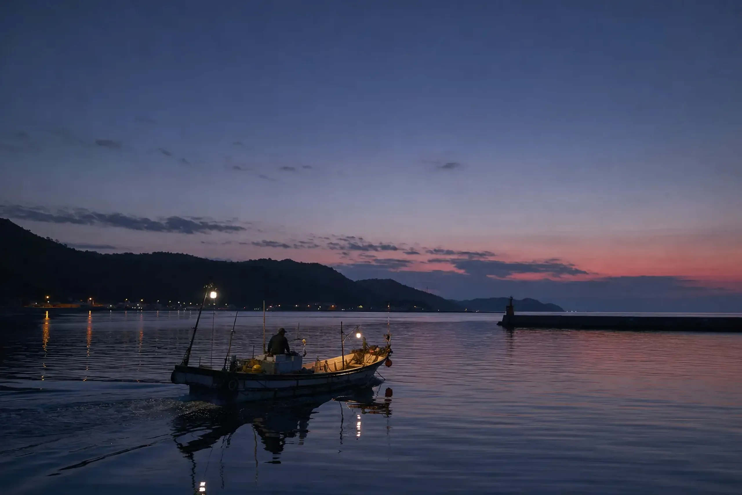The boats fish at night. If landings come in, morning