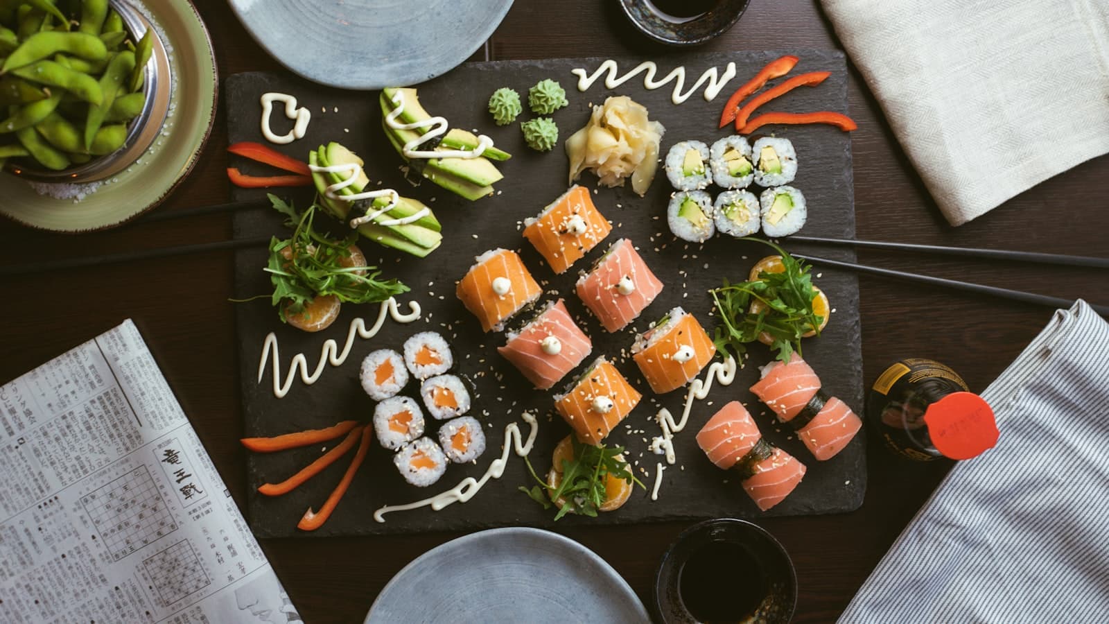 Beautifully plated sushi selection