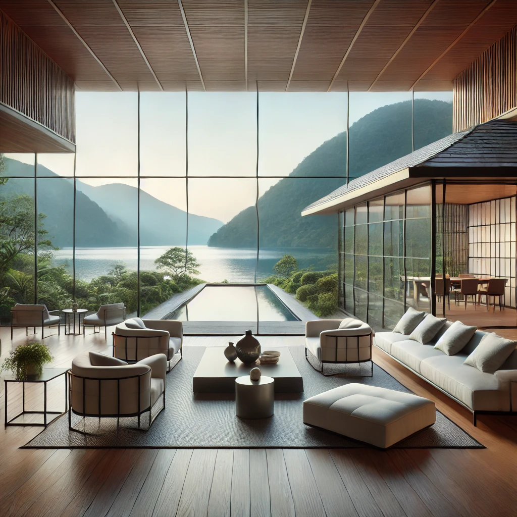 Here is an image showcasing a modern and luxurious interpretation of Hakone, designed to appeal to Western audiences. It blends sleek architectural elements with the natural beauty of the region. Let me know if you’d like any refinements!