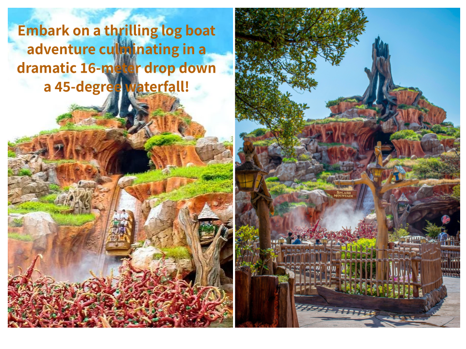 Embark on a thrilling log boat adventure culminating in a dramatic 16-meter drop down a 45-degree waterfall!