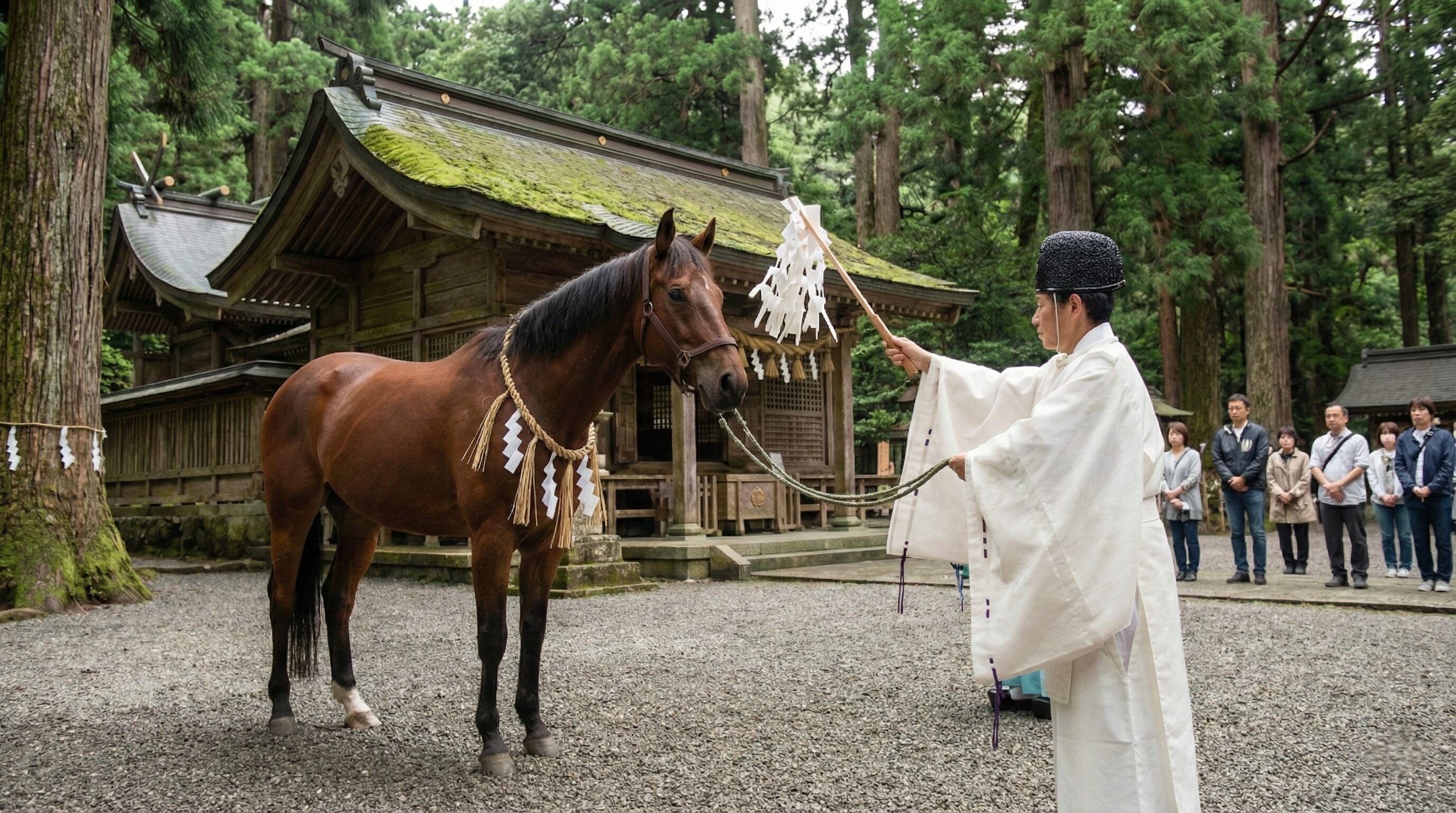 Shinto priest conducting a private New Year purification ritual in Japan.
