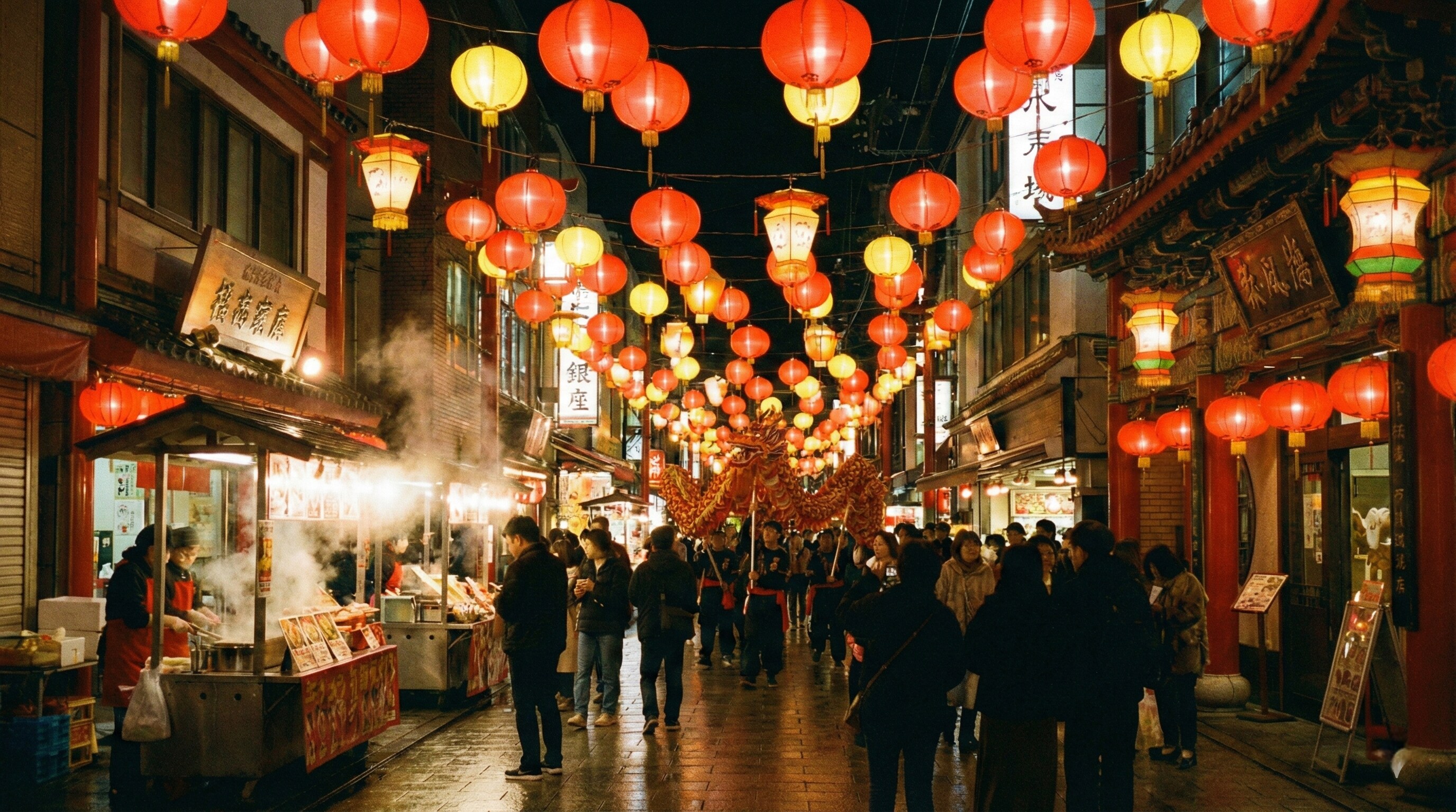 Thousands of colorful lanterns hanging over the streets of Nagasaki during the 2026 Lantern Festival.