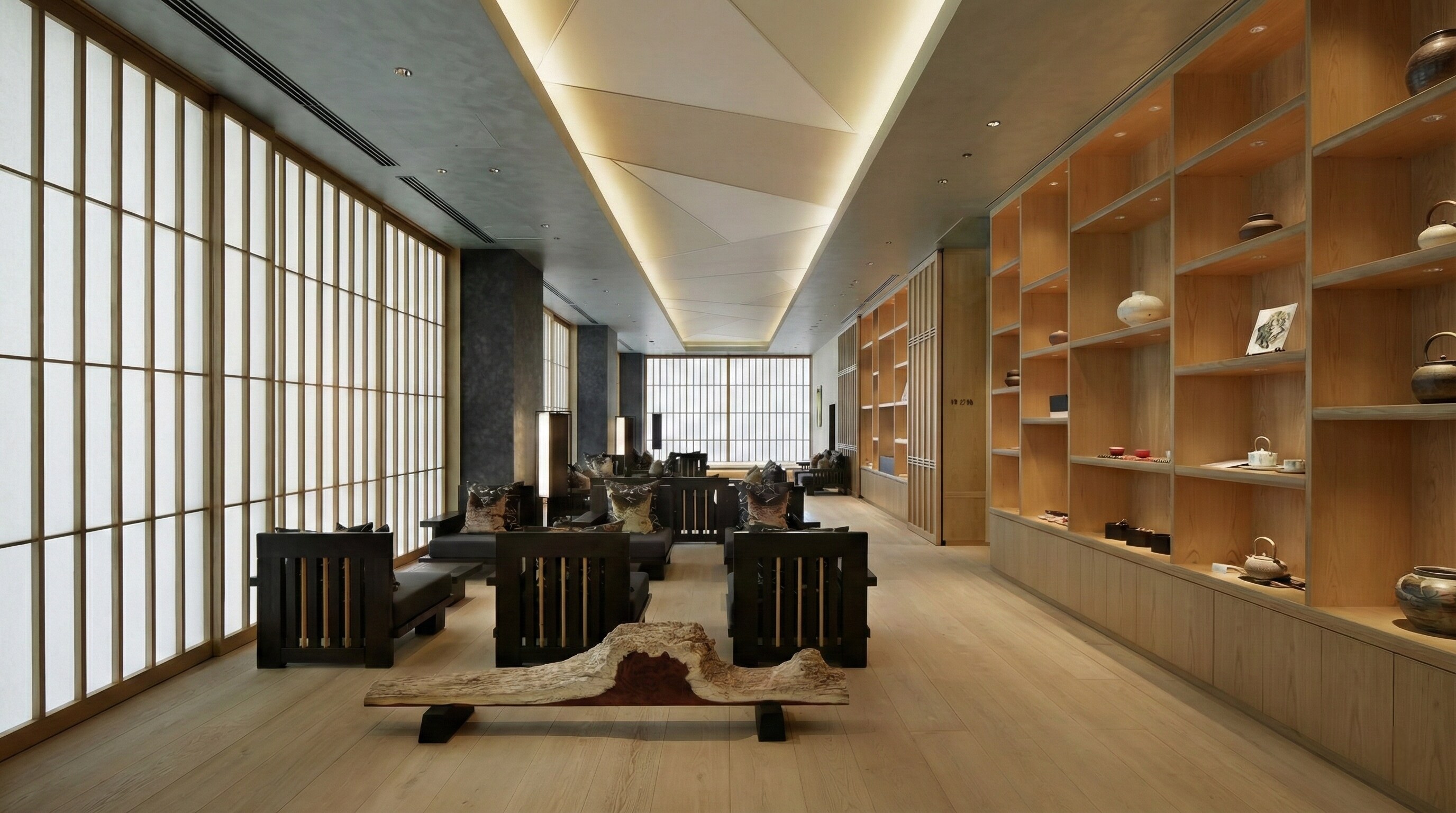 The exclusive Ochanoma Lounge at Hoshinoya Tokyo serves tea and snacks.