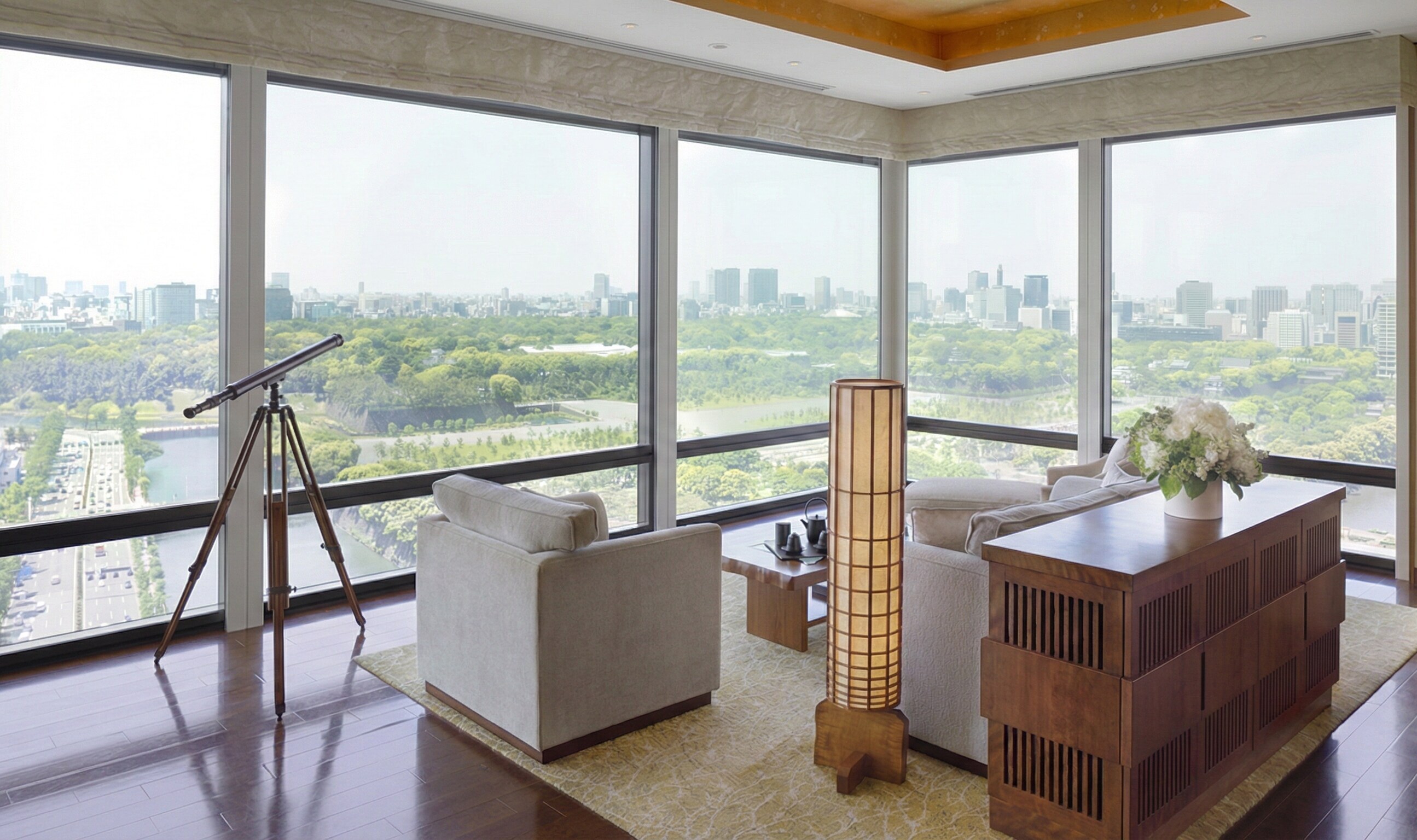 Panoramic view of the Imperial Palace Gardens from The Peninsula Suite balcony.