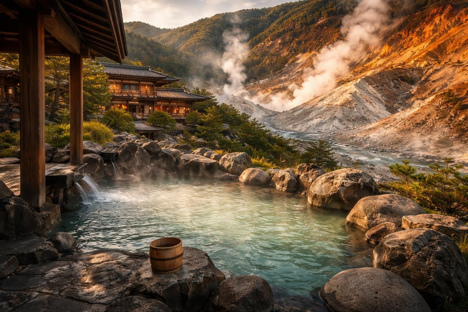 Noboribetsu onsen hot spring resort landscape in Hokkaido, Japan luxury travel destination