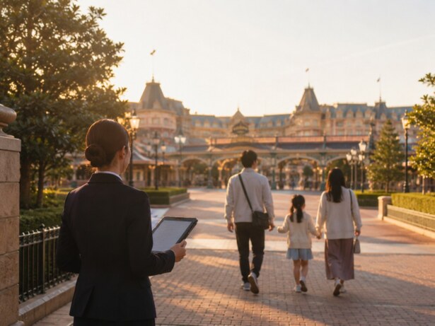 Quiet early morning park entrance strategy for a luxury Tokyo DisneySea visit.