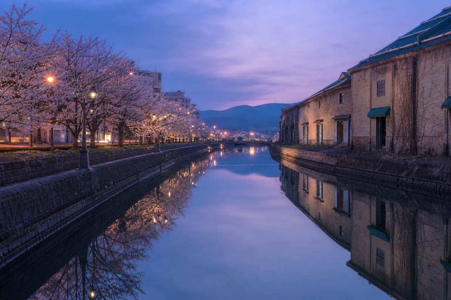 The Otaru Canal perfectly blends 20th-century industrial architecture with timeless romantic charm.