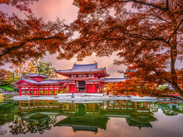 Uji, Kyoto, Japan at Byodoin Temple during autumn season.