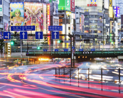 Shinjuku, Tokyo, Japan,Japanese Downtown Traffic At Dusk Japanese Downtown Traffic At Dusk