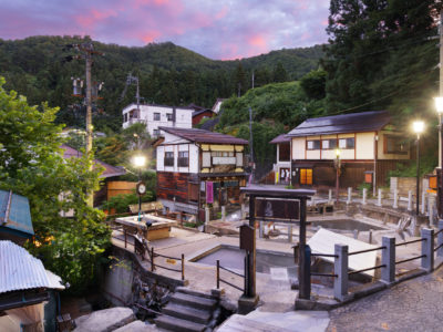 Nozawa Onsen, Japan at dawn with Ogama baths.