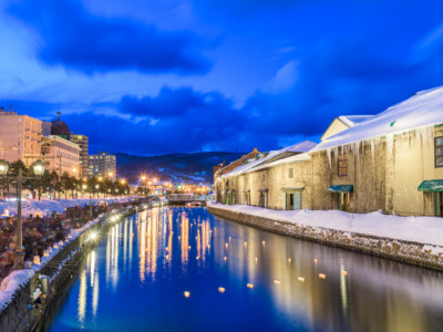 Otaru, Japan historic canals during the winter illumination.