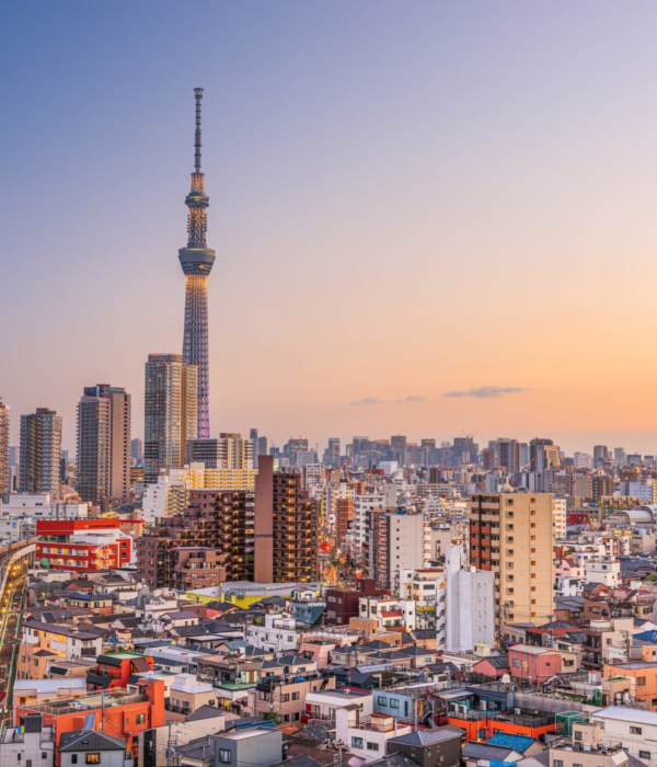 Tokyo, Japan skyline in the Sumida district at dusk.