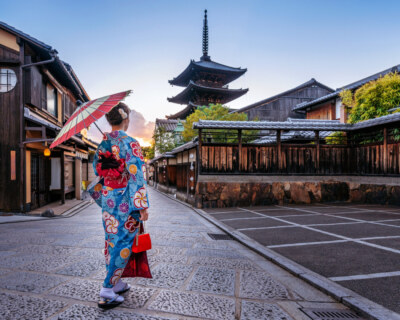 woman wearing japanese traditional kimono with umbrella at Yasak Spiritual and Cultural Epicenter